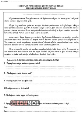 TÜRKÇE ÇOCUK DÜNYASI TEMA DEĞERLENDİRME