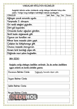 VARLIKLARI NİTELEYEN KELİMELER