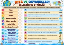 6. Sınıf kıta ve okyanuslar eşleştirme etkinliği