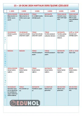 15 - 19 Ocak 2024 Haftalık Ders İşleme Çizelgesi(Bakanlık)