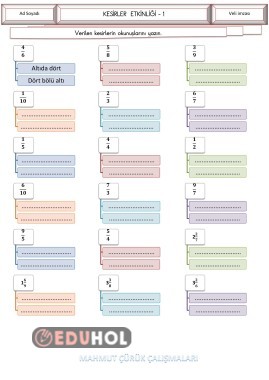 4.Sınıf - Matematik Kesirlerin Okunuş ve Yazılışları Etkinliği