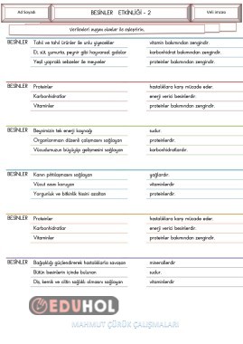 4.Sınıf Fen Bilimleri Besinler... · Eduhol - Etkinlik İndir Oyun Oyna ...