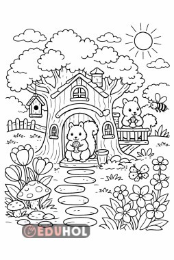 2 Sayfa Sincap-Bahar Boyama Sayfası