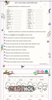 3. ve 4. Sınıf Zıt Anlamlı Kelimeler