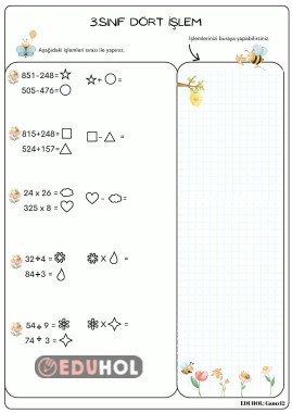 3.Sınıf semboller ile 4 işlem