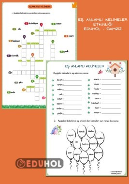 Eş Anlamlı Kelimeler-bulmaca ve etkinlik