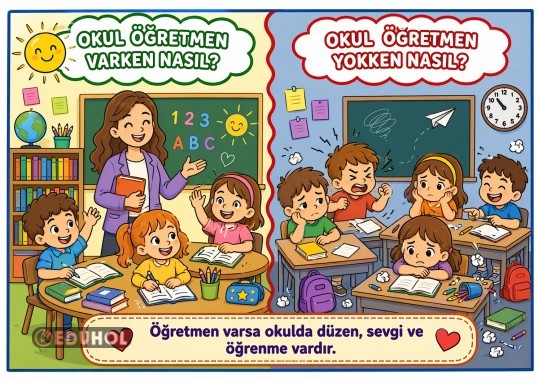 Öğretmen varken-öğretmen yokken boyama sayfası