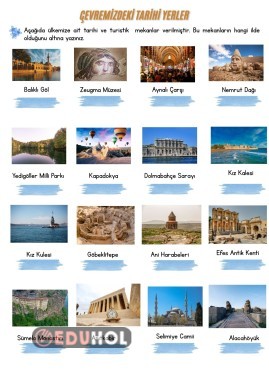 Tarihi ve turistik yerler etkinlik-cevap anahtarlı
