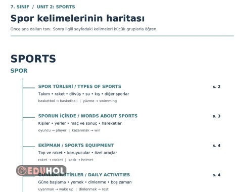 7. SINIF SPORT UNITE KELIMELERI