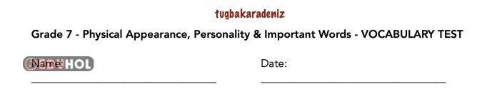 Grade 7 Appearance and Personality Vocabulary Test
