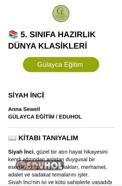 5.Sınıfa Hazırlık Dünya Klasikleri/Siyah İnci