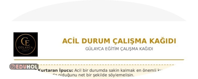 ACİL DURUM Çalışma Kağıdı