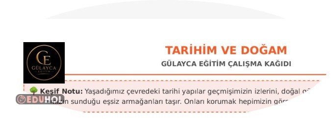 Çevremizdeki Tarihi ve Doğal Güzellikler çalışma kağıdı