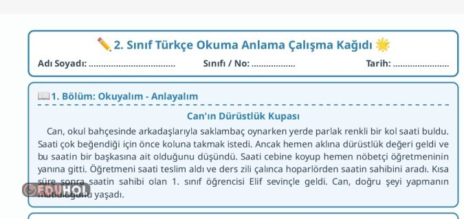 Değerlerle ilgili hikaye ve sorular çalışma kağıtları 1