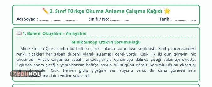 Değerlerle Okuma anlama çalışma Kağıdı