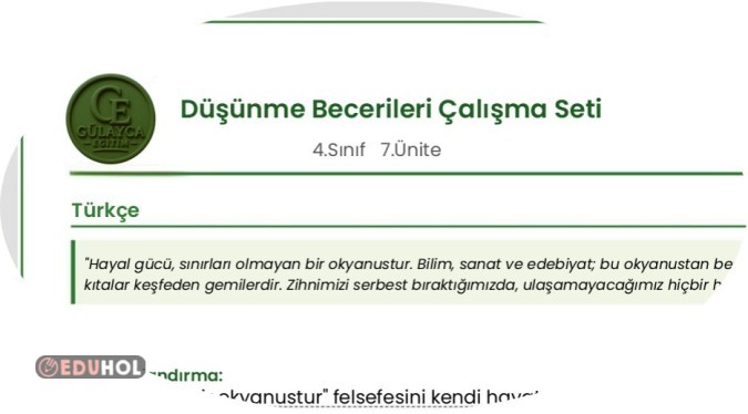 DÜŞÜNME BECERİLERİ ÇALIŞMA SETİ 7.Ünite