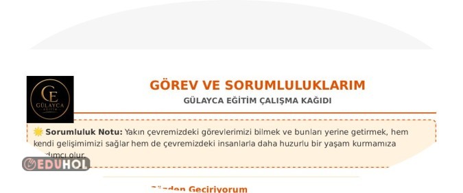 Görev ve Sorumluluklarım çalışma kağıdı