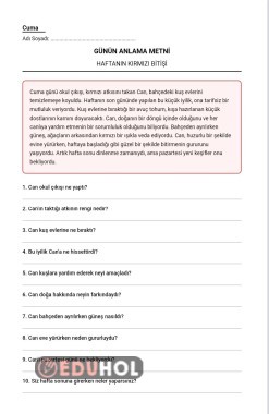GÜNLÜK OKUMA ANLAMA ÇALIŞMA KAĞIDI _Cuma