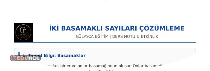 İki Basamaklı Sayıları Çözümleme ders notları 2