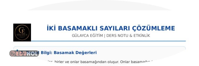 İki Basamaklı Sayıları Çözümleme ders notları