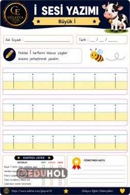 İlk Okuma Yazma Büyük İ Sesi Yazımı Çalışma Kağıdı