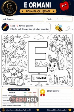 İlk Okuma Yazma E Ormanı Boyama Çalışma Kağıdı