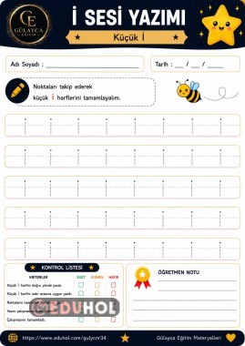 İlk Okuma Yazma Küçük İ Sesi Yazımı Çalışma Kağıdı