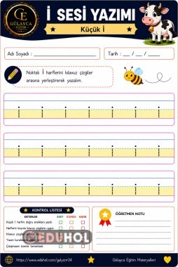 İlk Okuma Yazma Küçük İ Sesi Yazımı Çalışma Kağıdı