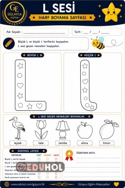 İlk Okuma Yazma L Sesi Boyama Çalışma Kağıdı