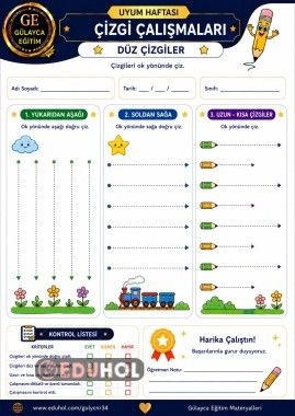Kontrol listeli Düz çizgiler çalışma kağıdı