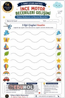 Makas Kullanımı ve Kesme/ Eğri çizgi kesme çalışma kağıdı