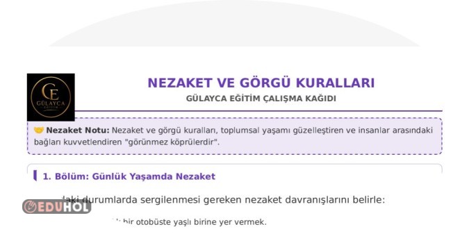Nezaket ve Görgü Kuralları Çalışma Kağıdı