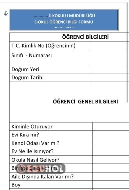 Öğrenci bilgi formu