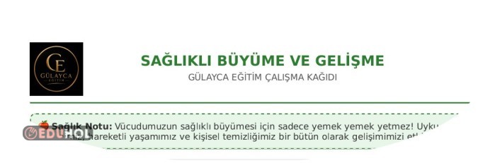 Sağlıklı Büyüme ve Gelişme çalışma kağıdı