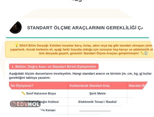 STANDART ÖLÇME ARAÇLARININ GEREKLİLİĞİ Çalışma Kağıdı