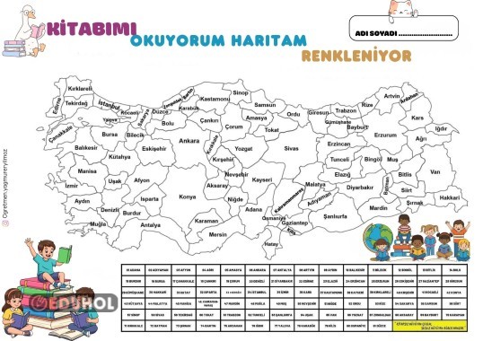 Kitabını oku haritanı renklendir.