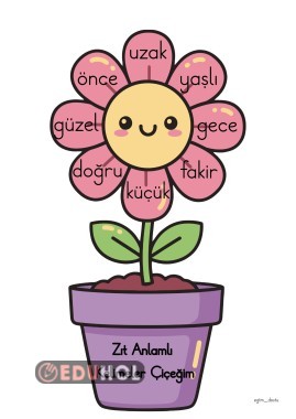 1.Sınıf Zıt Anlamlı Kelimeler Çiçeğim İnteraktif Kes Yapıştır