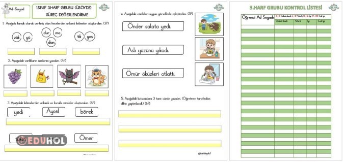 3.HARF GRUBU(ÜSÖYDZ) SÜREÇ DEĞERLENDİRME ÖLÇEĞİ VE KONTROL LİSTESİ