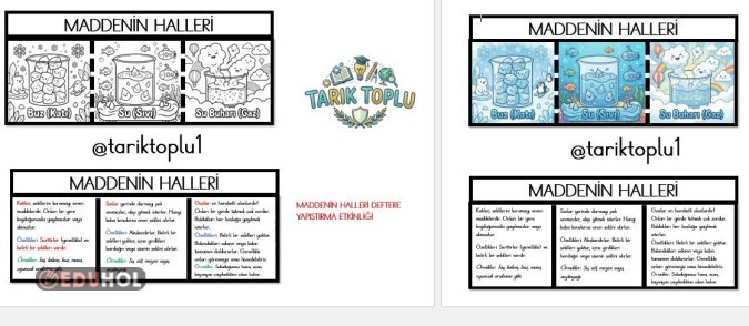 MADDENİN HALLERİ DEFTERE YAPIŞTIRMA ETKİNLİĞİ RENKLİ-RENKSİZ