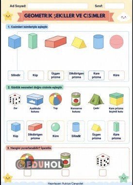 Geometrik şekiller ve cisimler çalışma kağıdı