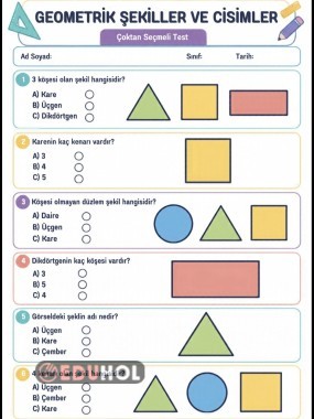 Geometrik şekiller ve cisimler test çalışması