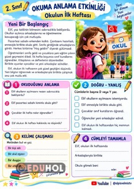 📚 2. Sınıf Okuma Anlama Etkinliği – Okulun İlk Haftası