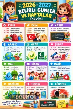 📚 2026–2027 Belirli Günler ve Haftalar Takvimi | A4 Sınıf Posteri