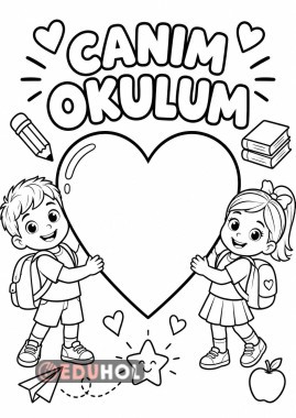 CANIM OKULUM – Kalp Boyama Sayfası | Okula Dönüş Etkinliği