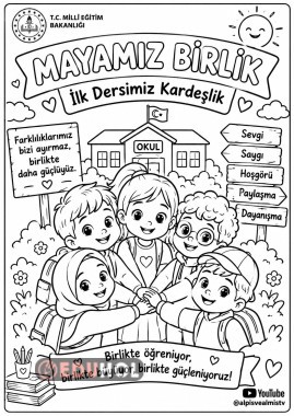 MAYAMIZ BİRLİK – İlk Dersimiz Kardeşlik Boyama Sayfas