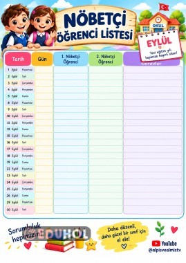 Nöbetçi öğrenci listesi EYLÜL ayı