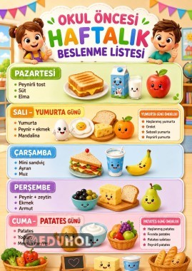 OKUL ÖNCESİ HAFTALIK BESLENME LİSTESİ