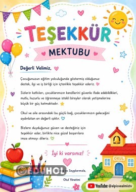 VELİ TEŞEKKÜR MEKTUBU
