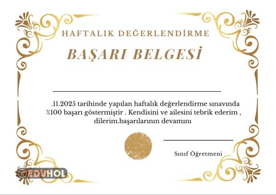 haftalık değerlendirme  başarı belgesi