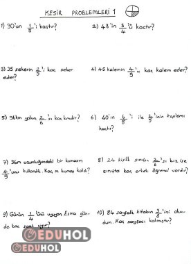 Kesir Problemleri · Eduhol - Etkinlik İndir Oyun Oyna Test Çöz Video İzle